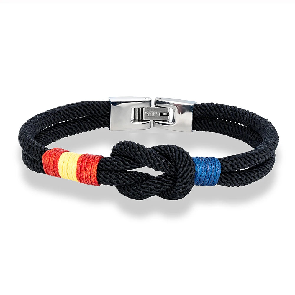 MKENDN Fashion Men Women Spain Flag Double Strand Nautical Rope Bracelet Stainless Steel Buckle Lucky Patriotic Couple Gifts
