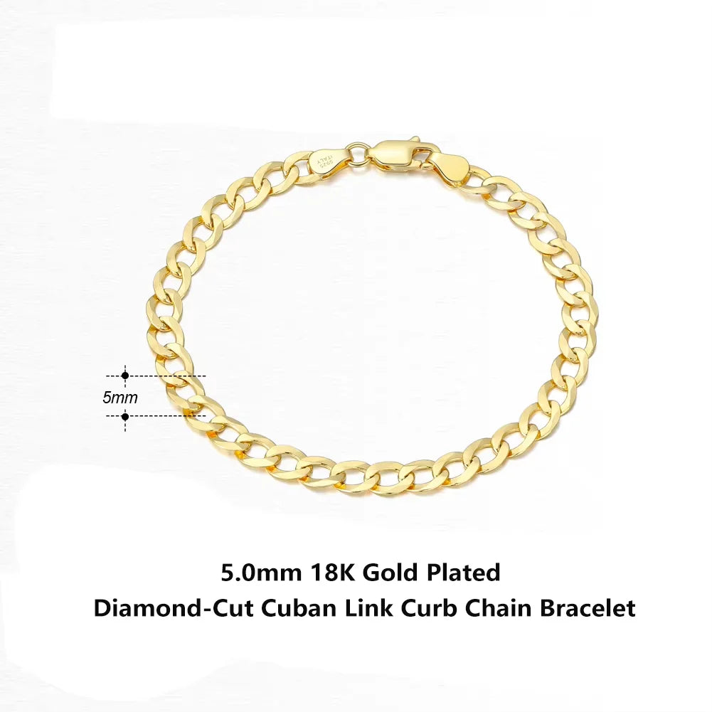Rinntin 18K Gold Over 925 Sterling Silver 3mm Italian Cuban Chain Bracelet for Women Men Trendy Silver Bracelet Jewelry SB123 - Madeinsea©