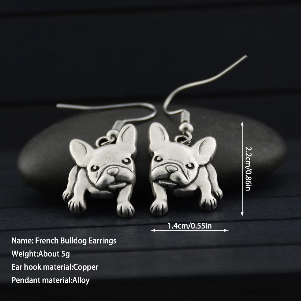 Antique Silver French Bulldog Dangle Earrings for Women Cute Dog Gift for Pet Lovers Girls Dainty Animal Theme Ear Accessories
