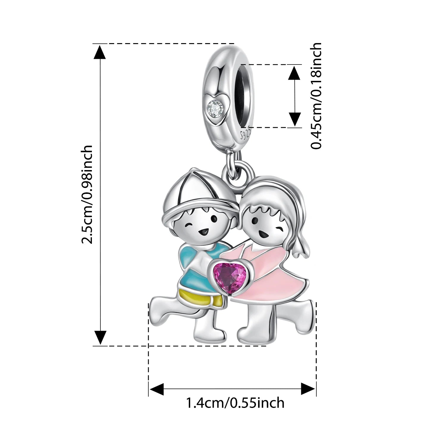 BISAER 925 Sterling Silver Family Charm Bead Boy & Girl Heart Zircon Pendant For Women Girl DIY Bracelet & Necklace Fine Jewelry