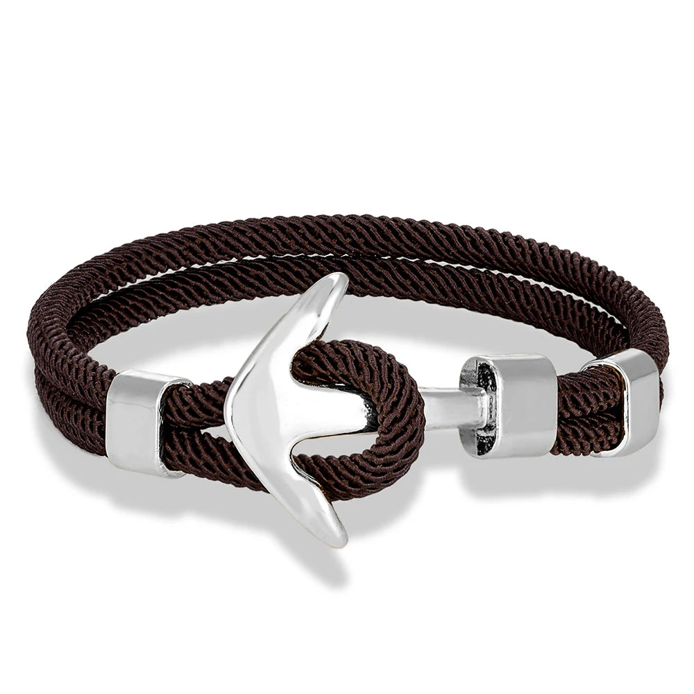 MKENDN Anker-Armbänder für Herren, doppelsträngig, nautisches Surfer-Armband, wasserdicht, Seil, silberfarben, Bootsschnalle