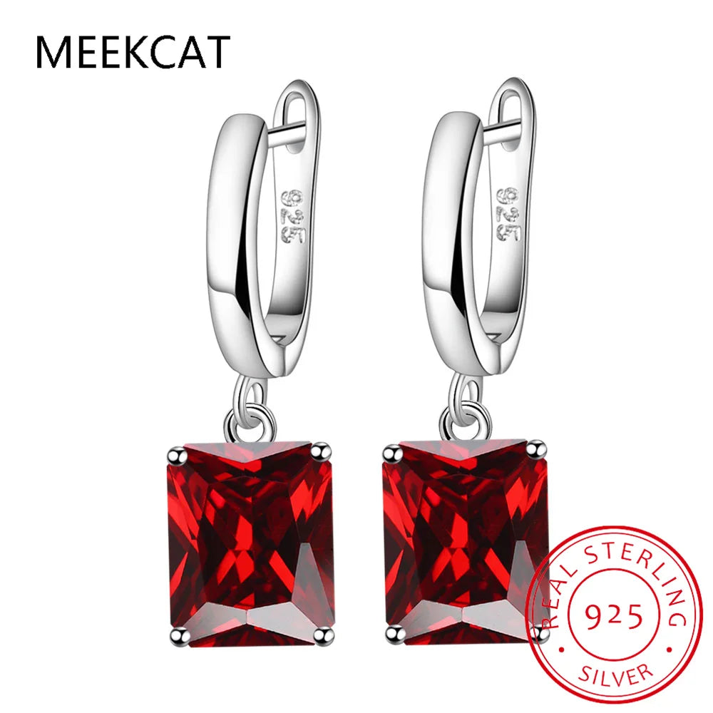 Square Princess Cut Genuine Natural Green Peridot 925 Sterling Silver Drop Earring for Women Colorful Gemstone Jewelry