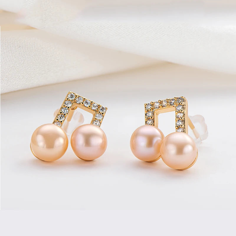 14K Gold Freshwater Pearls Musical Notes Pendant Earrings For Women Fashion Party Anniversary Jewelry Accessories Earings