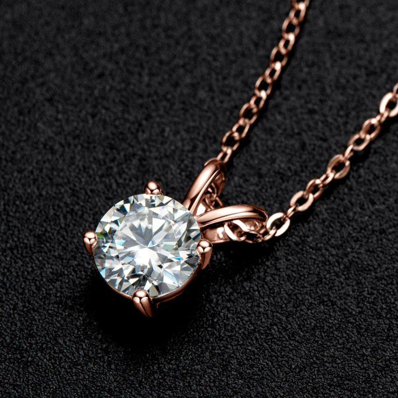 OXTAO Simple Four-Claw Pendant Necklace For Women Real 925 Silver 6.5mm D VVS1 Moissanite Clavicle Chain Necklace Jewelry Gift