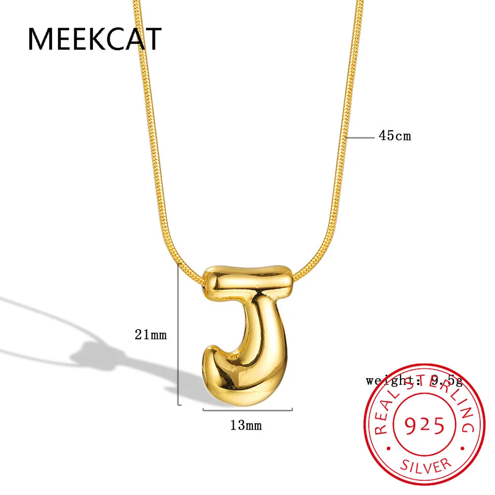 Collares 925 Sterling Silver Chunky Alphabet Balloon Bubble Initial Letter Pendant Necklace for Women Men Charm Necklaces