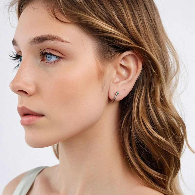 WOSTU 925 Sterling Silver Snake Hoop  Earrings For Women Green Zircon Snake Earring Engagement Jewelry Part Birthday Gift