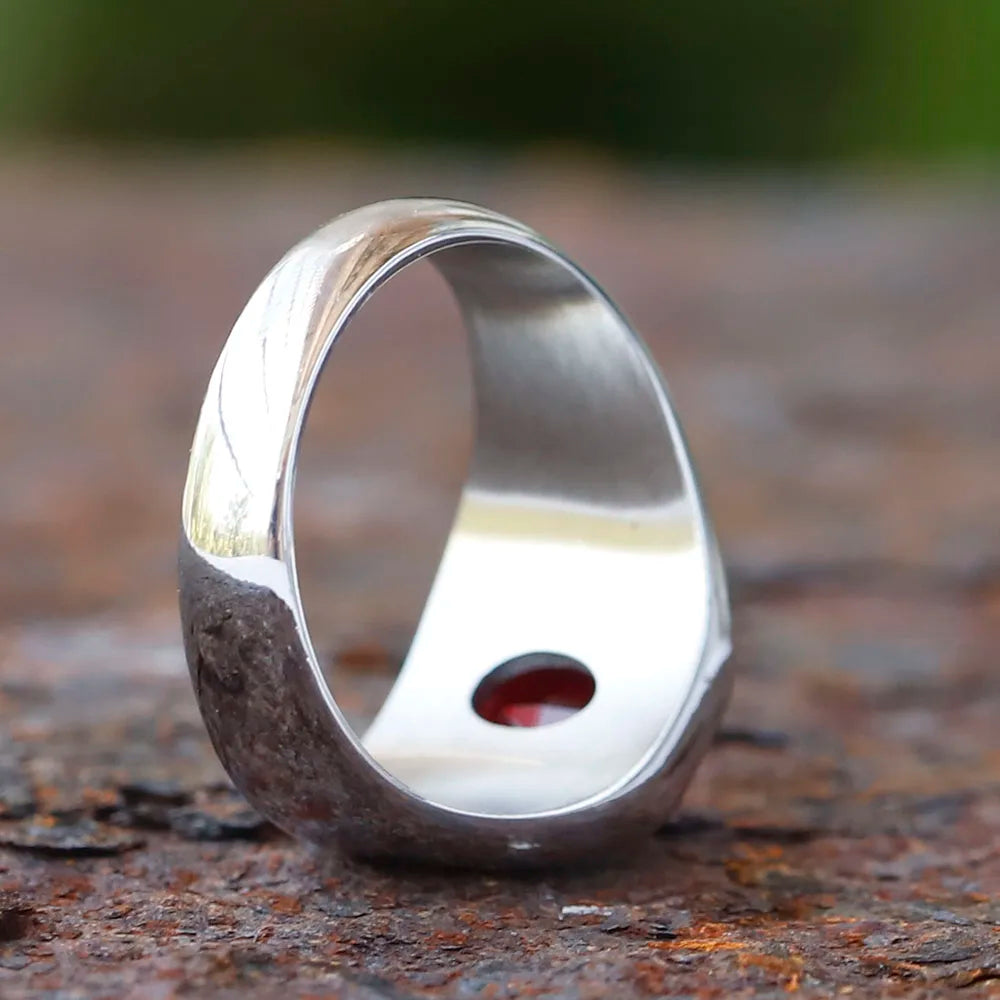Stainless Steel Fashion Turkey Stone Ring Geometric red Zircon For Anniversary Party Wedding Men's Anels Totem Luxury Jewelry