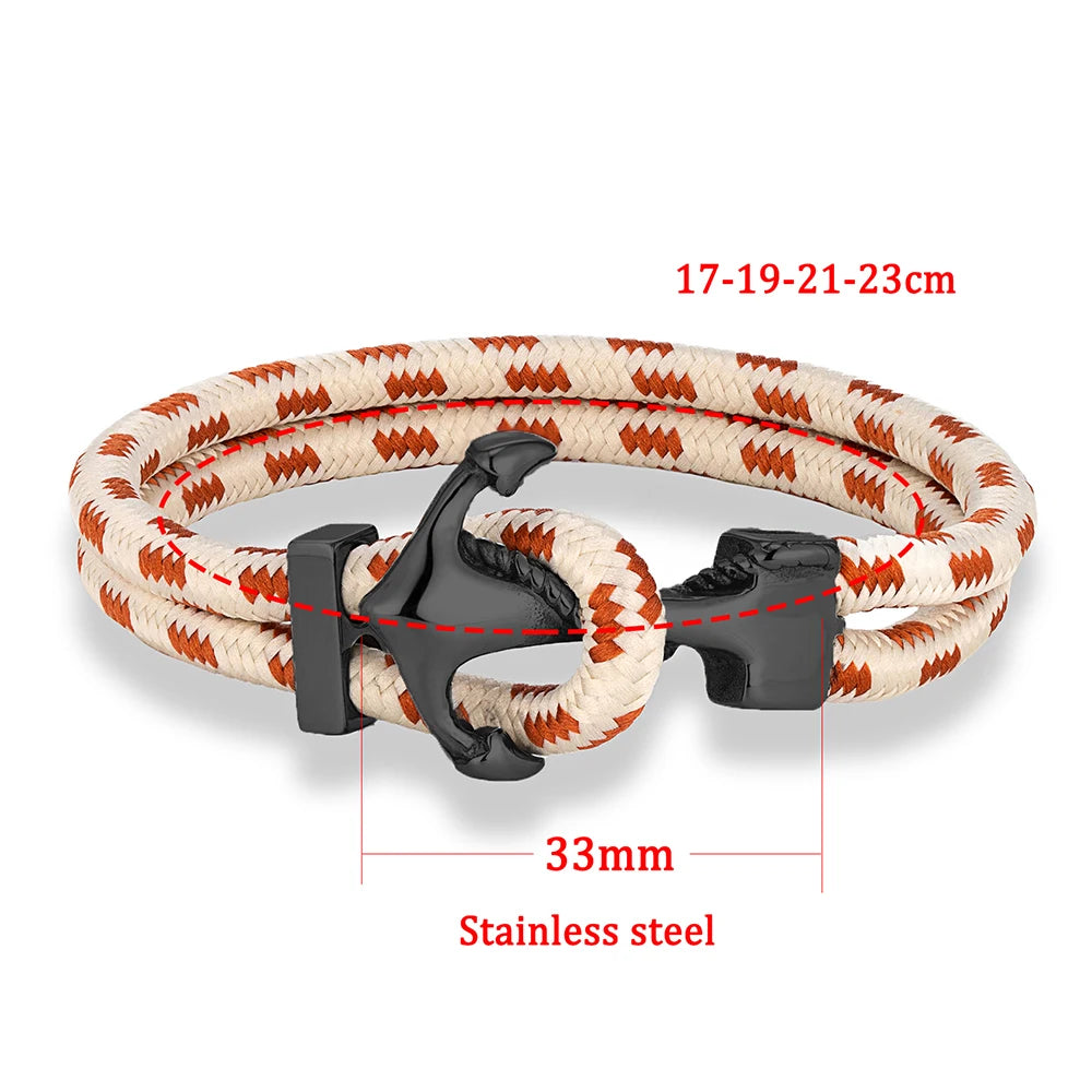 Bracelet MKENDN Classique Homme Ancre, Bracelet en Corde de Nylon Tressée Multicouche, Bracelet Femme en Acier Inoxydable Noir, Bijou Cadeau