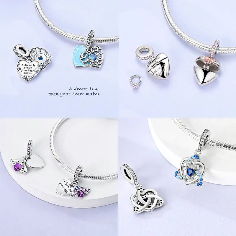 925 Sterling Silver Sparkling Pink Heart Charm Pendant Beads Fit Original Bracelet for Women Valentine Day Jewelry Gifts