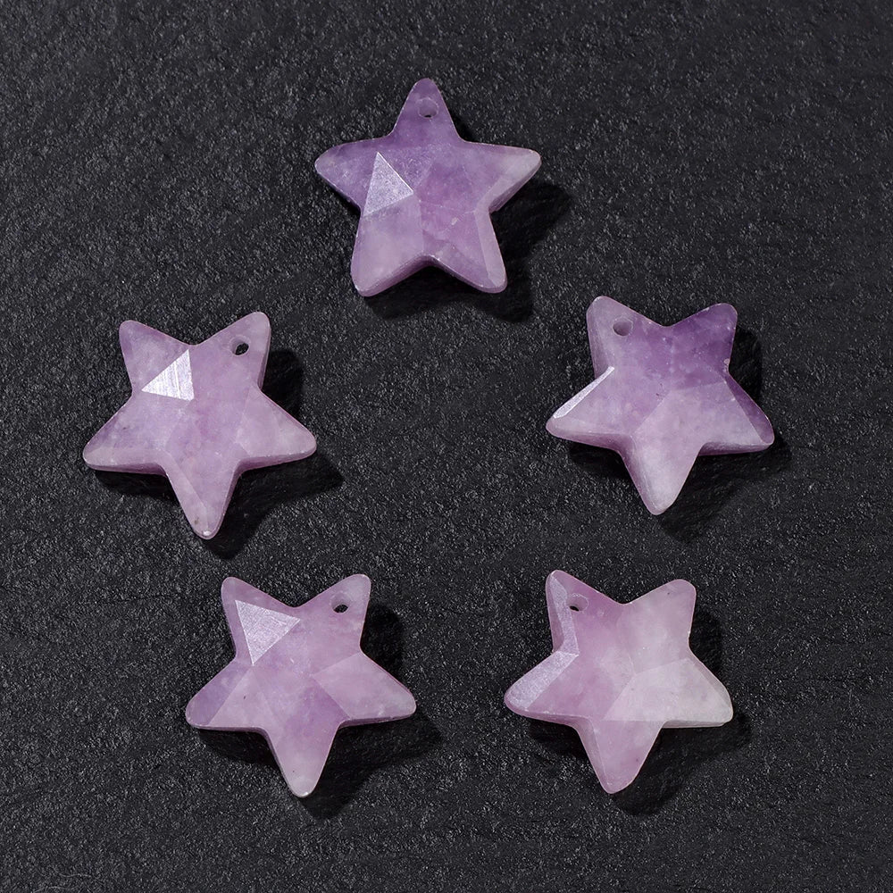 14MM Natural Faceted Stone Pendant Five Star Shape Amethysts Amazonite Quartz Charm Bead For Earrings Bracelets Necklace DIY