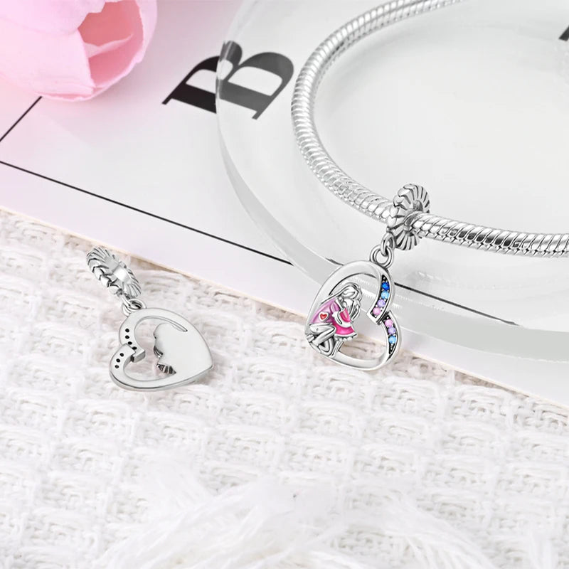 Fashion 925 Sterling Silver Heart Shape Tree Of Life Mother Sister Hug Charms Beads Fit Original Bracelets Fine DIY Jewelry Gift