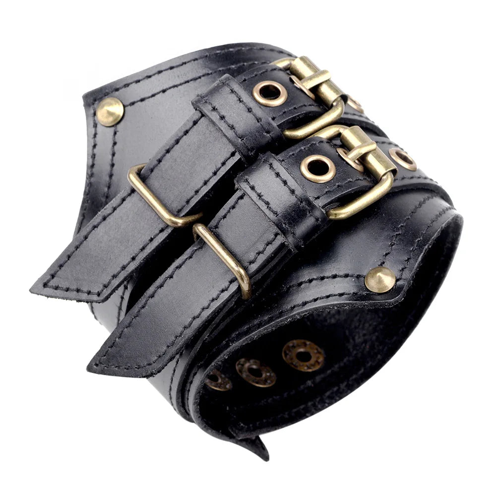 Vintage Leather Bracelet Men Punk-style Leather Wide Bracelet Simple Personality Men's Multi-layer Jewelry Bracelet Charm Retro