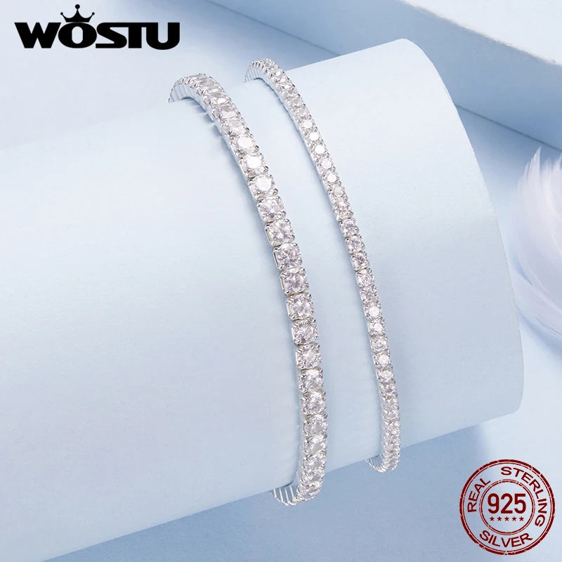 WOSTU 925 Sterling Silver Luxury Full-Pavé Bracelet zircons Sparkling Pull-and-adjust Bangle For Women Wedding Gift Fine Jewelry