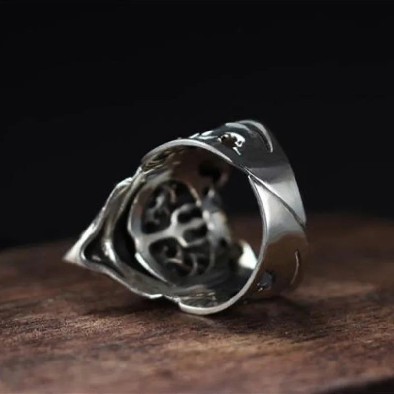 Retro Prajna Mask Ring For Men Punk Gothic Rock Hiphop Adjustable Open Ring Handmade Designer Jewelry Biker Accessories Man Gift