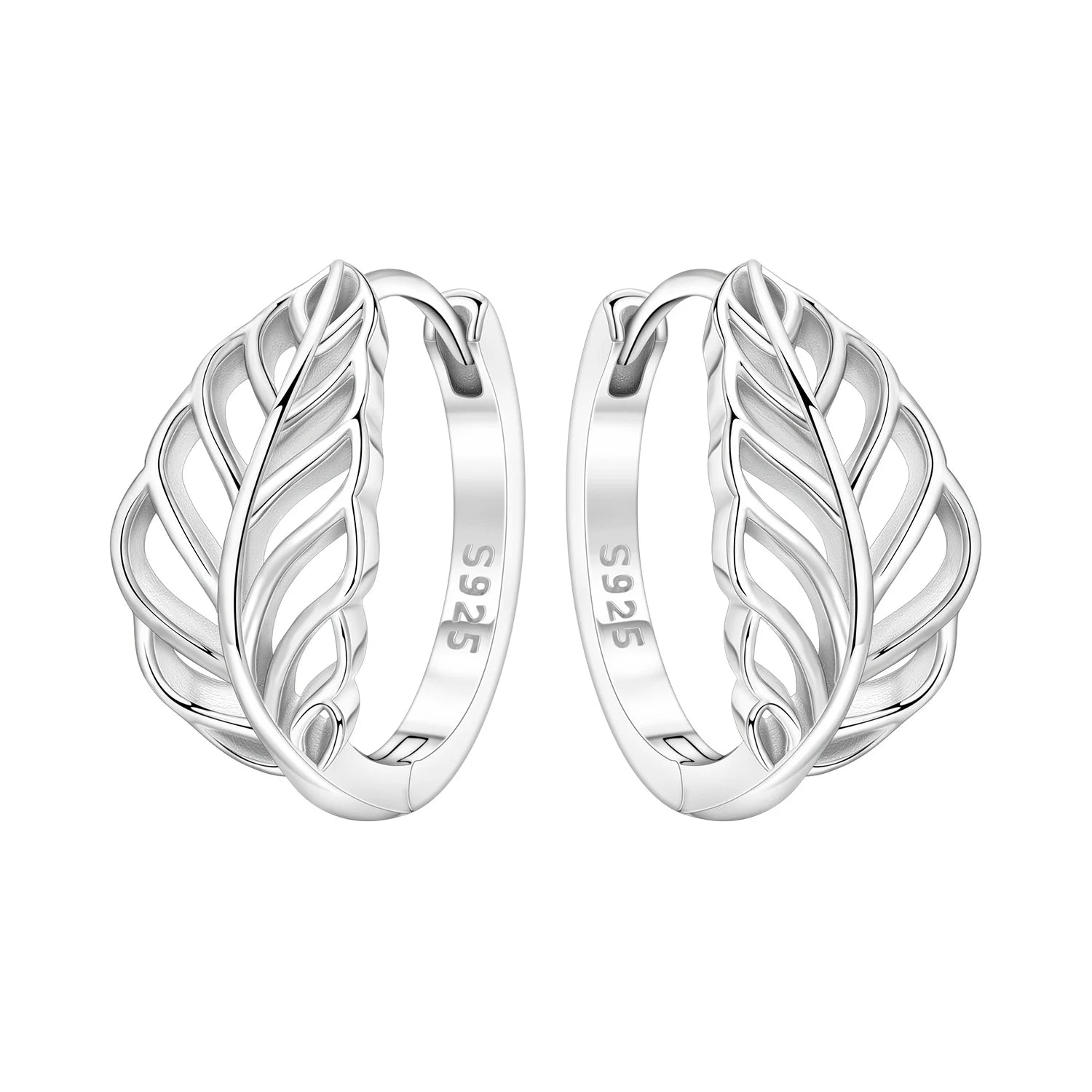 PANPOKI 925 Sterling Silver Hollow Out Design Leaf Earrings Silver Hoop Earrings For Women Jewelry Original Party Trendy Gifts