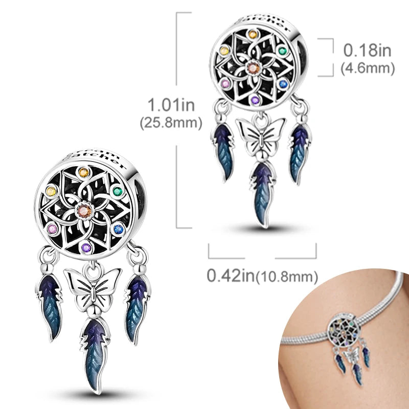 925 Sterling Silver Pendant Charms Feather Dreamcatcher Charm Bead For Original Charm Bracelet Necklace Bead DIY Jewelry Gift