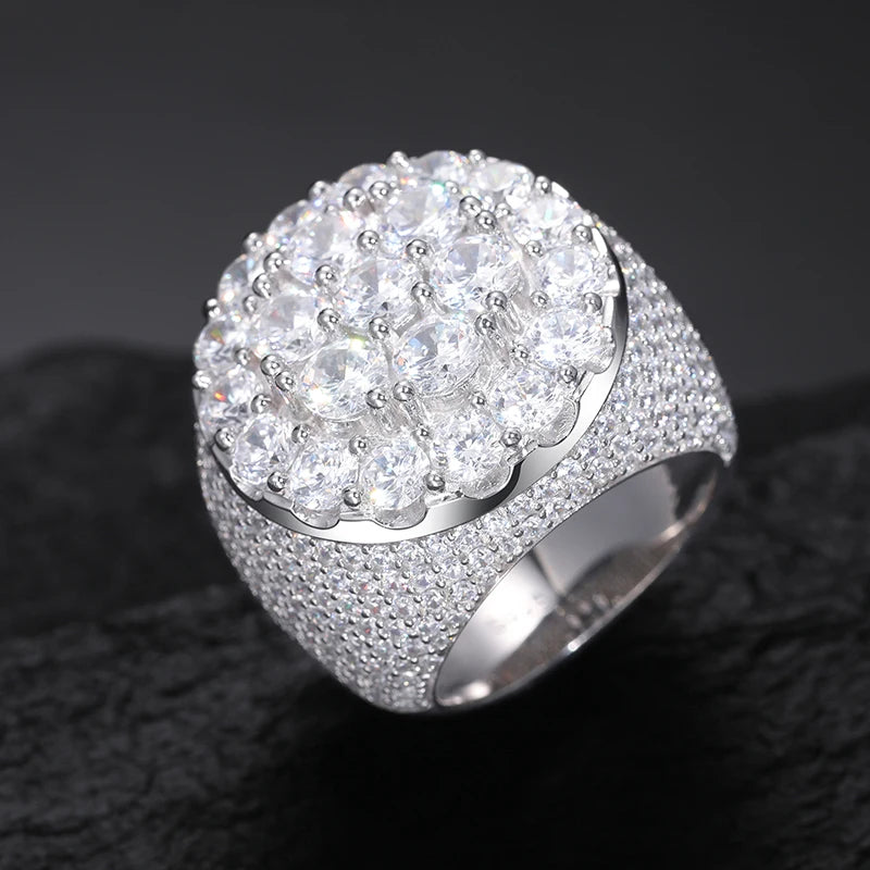 TUHE Unisex 925 Silver Ring Moissanite Stone Iced Out Couple Rings For Women Men Hip Hop Gifts