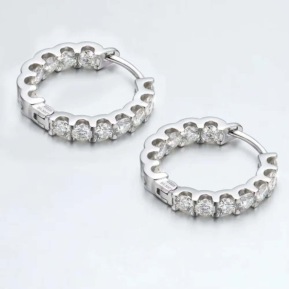 Serenty 2.6cttw D Color 3mm All Moissanite Hoop Earrings For Women S925 Silver Bull Head Wedding Stud Earring Plated 18K Jewelry - Madeinsea©