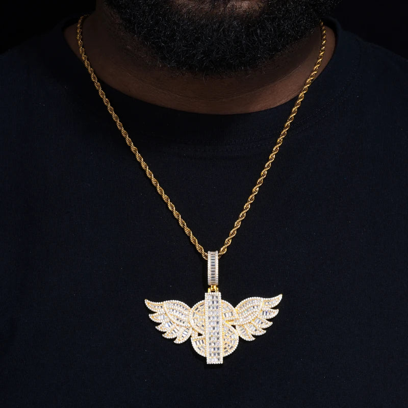 TUHE Unisex Cross Angel Wings Pendants Necklaces Ice Out Moissanite S925 silver Pendants For Men Hip Hop Jewelry Gift