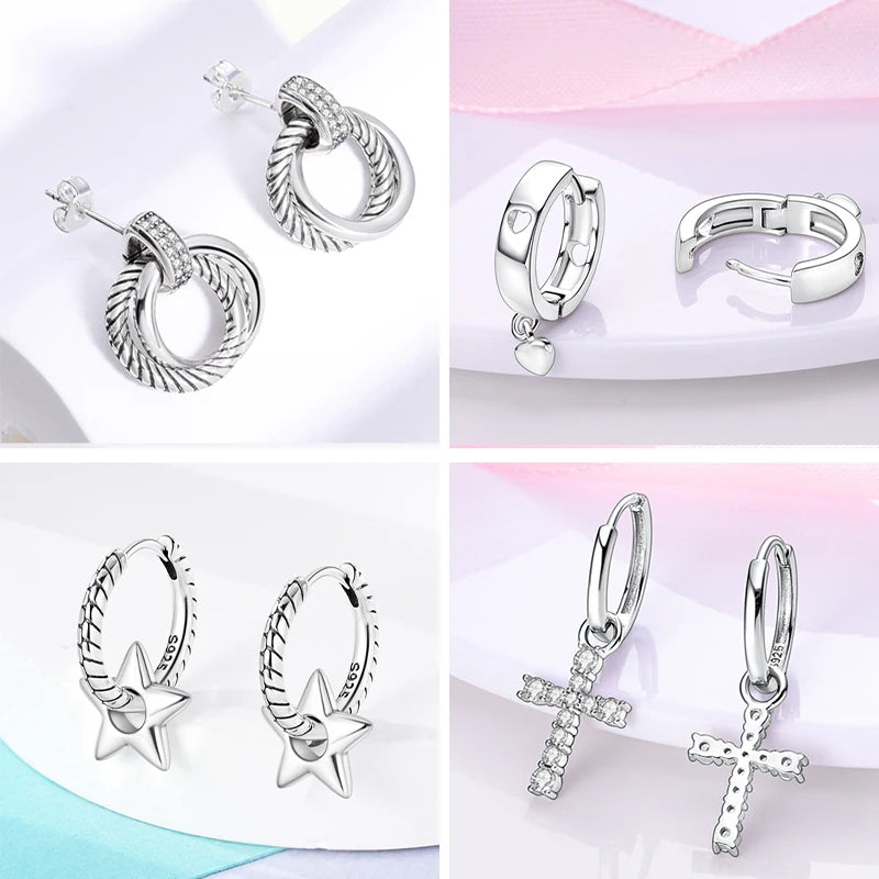 Boucles d'oreilles créoles originales en argent sterling 925 pour femmes, bijoux de fiançailles, de mariage, d'anniversaire, cadeaux