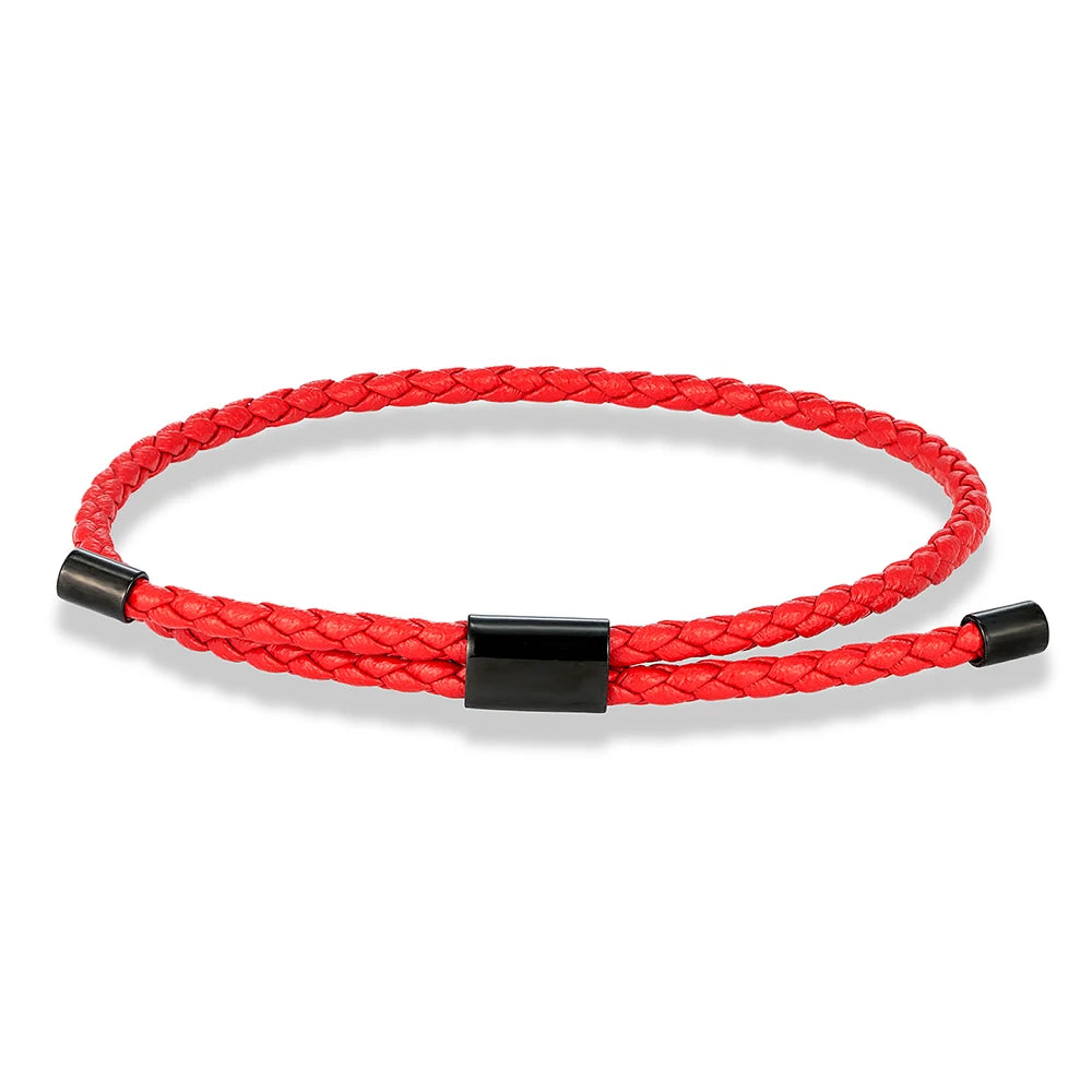 MKENDN Luxury Classic Men Jewelry 3mm Orange Braided Leather Bracelet Simple Adjustable Charm Bracelet for Men Women Gifts