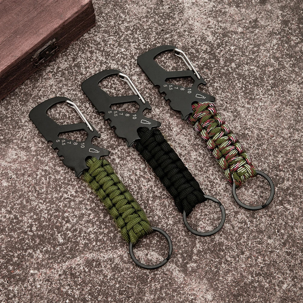 MKENDN Mulitifunctional Beer Corkscrew Keychain Outdoor Climb Survival Emergency Umbrella Rope Key Holder Carabiner Hook Keyring