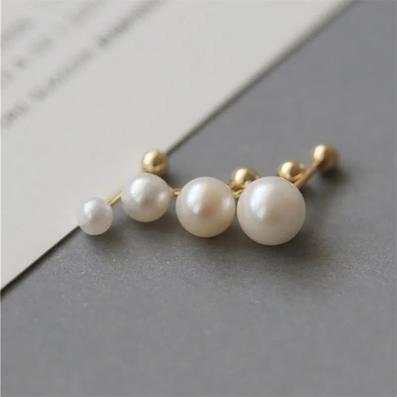 925 Sterling Silver Delicate Shell Pearls Mini Stud Earrings for Women Korean Sweet Temperament Jewelry Accessories