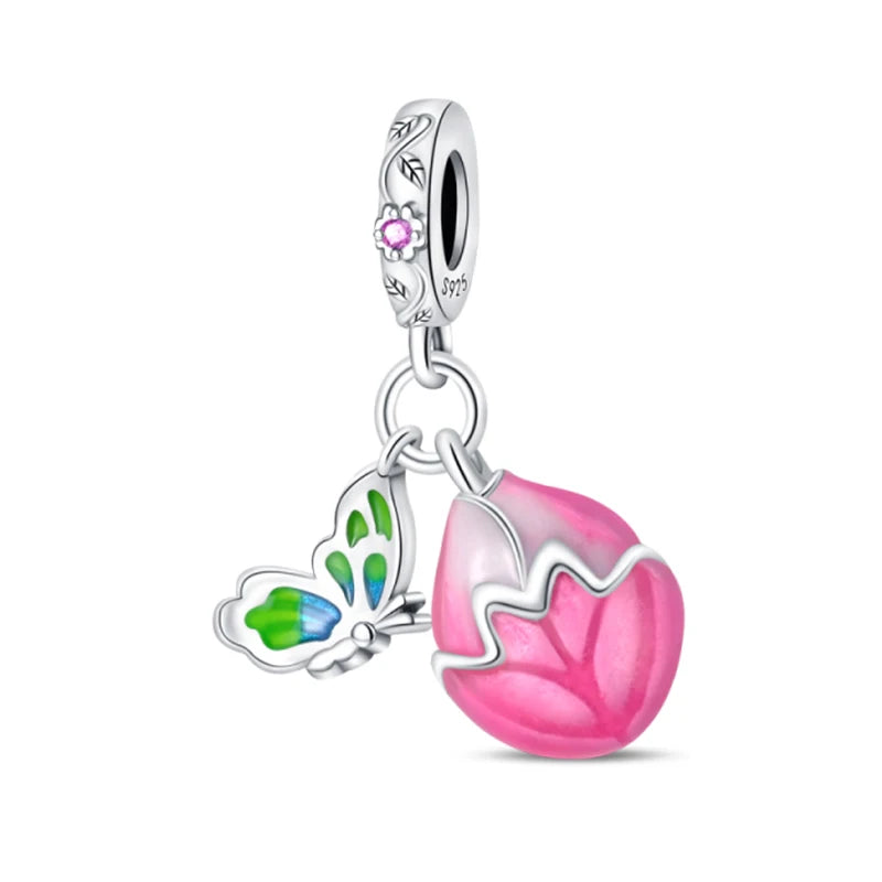 925 Silver Charms Beads Fit 3mm Original Bracelet Game Machine Box Afternoon Tea Dessert Romantic Pink Pendant DIY Jewelry