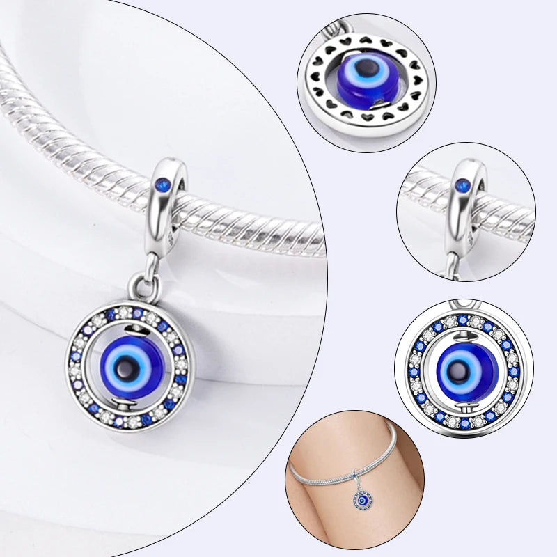 New 925 Sterling Silver Charms Beads Pendant Devil's Eye Blue Zircon Charms For Original Bracelet Charms DIY Jewelry Gift