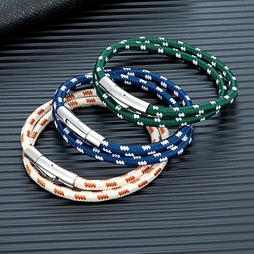 MKENDN Minimalist 5MM Nautical Rope Bracelet for Men Women Polished Stainless Steel Buckle Sailing Jewelry Homme Pulseras