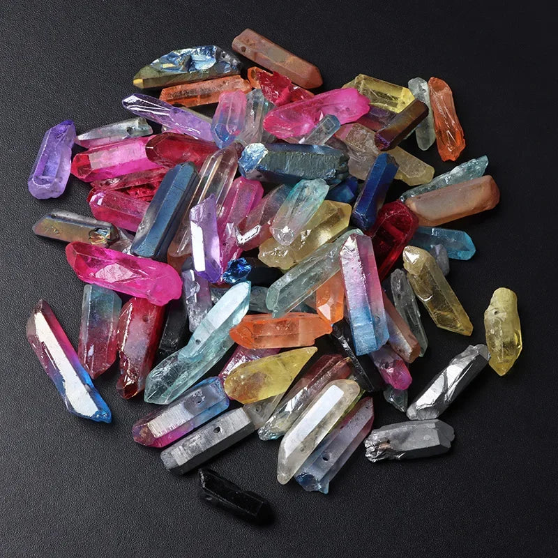 Natural Quartz Stick Beads Top Drilled Rainbow Crystal Loose  Point Beads For Jewelry DIY Healing Hairpin Wedding Halloween Gift