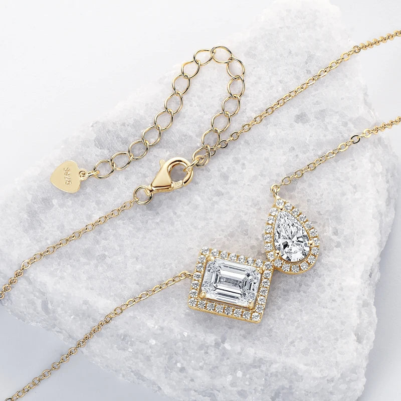 OXTAO 925 Silver 8x6mm Emerald Cut Moissanite Pendant Necklaces  for Women Drop-shaped Clavicle Chain Necklace Jewelry Gift