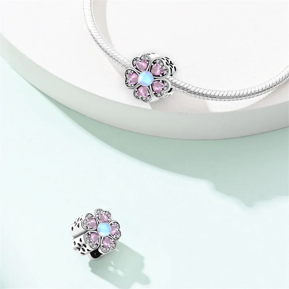 S925 Sterling Silver Flower with Various Shapes Sparkling Zircon Sunflower Charms Beads Fit Original Bracelets DIY Jewelry