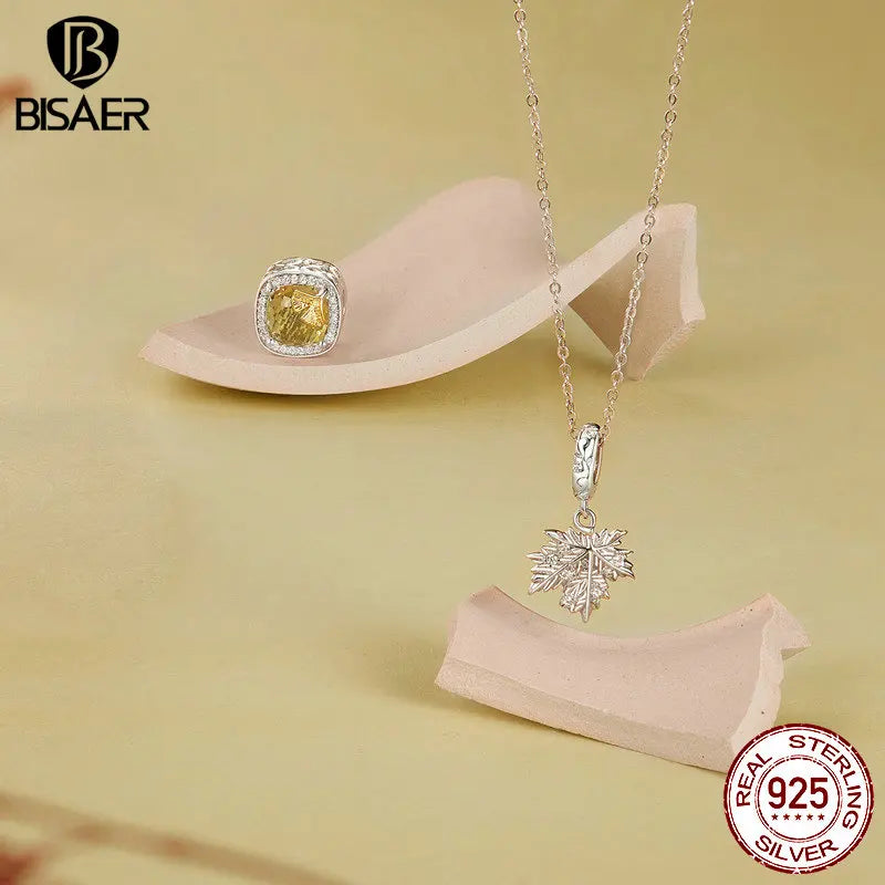 Pendentif feuille de ginkgo en argent sterling 925 BISAER - Perle de charme feuille de papillon ginkgo - Automne - pour bracelets à faire soi-même - Bijoux fins - Cadeau