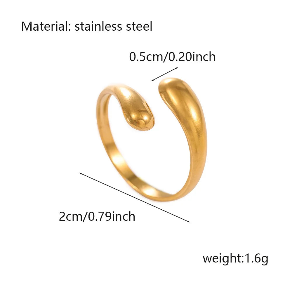 Retro Water Drop Ring For Women Stainless Steel Silver Gold Color Punk Gothic Adjustable Open Ring Jewelry Accessories Gift