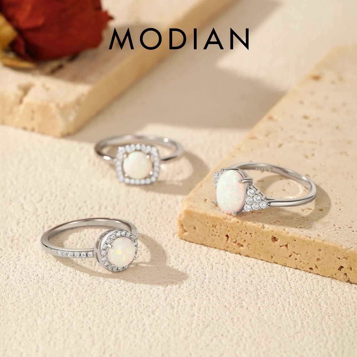 MODIAN 925 Sterling Silver Exquisite Elegant Round Oval Square Opal Square Finger Rings For Women Office Fine Jewelry