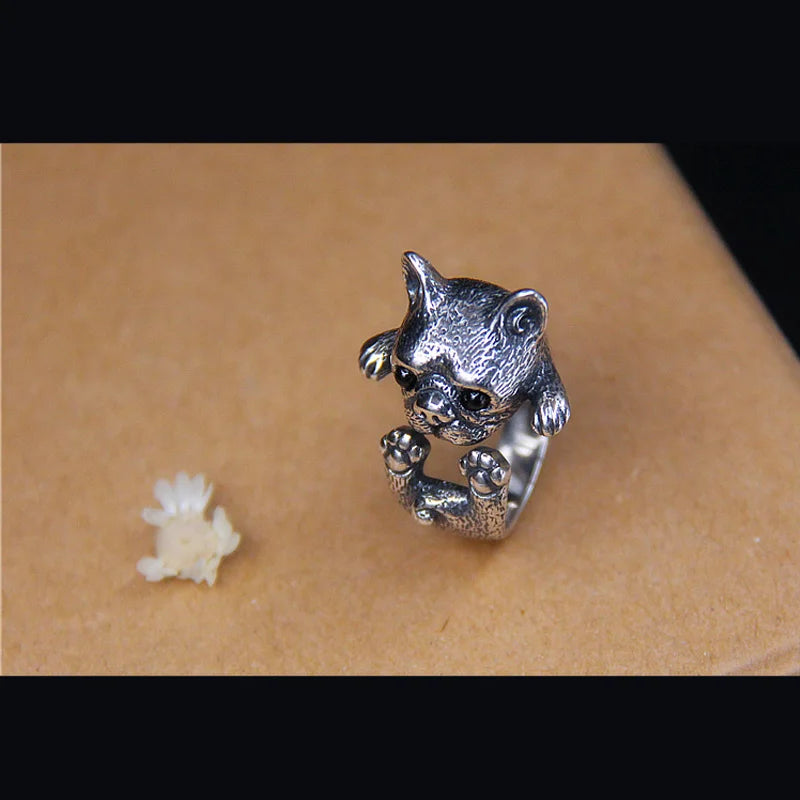 Retro Bulldog Puppy Ring For Men Women Cute Silver Color Adjustable Ring Pet Handmade Jewelry Accessories Unisex Gift For Lovers - Madeinsea©