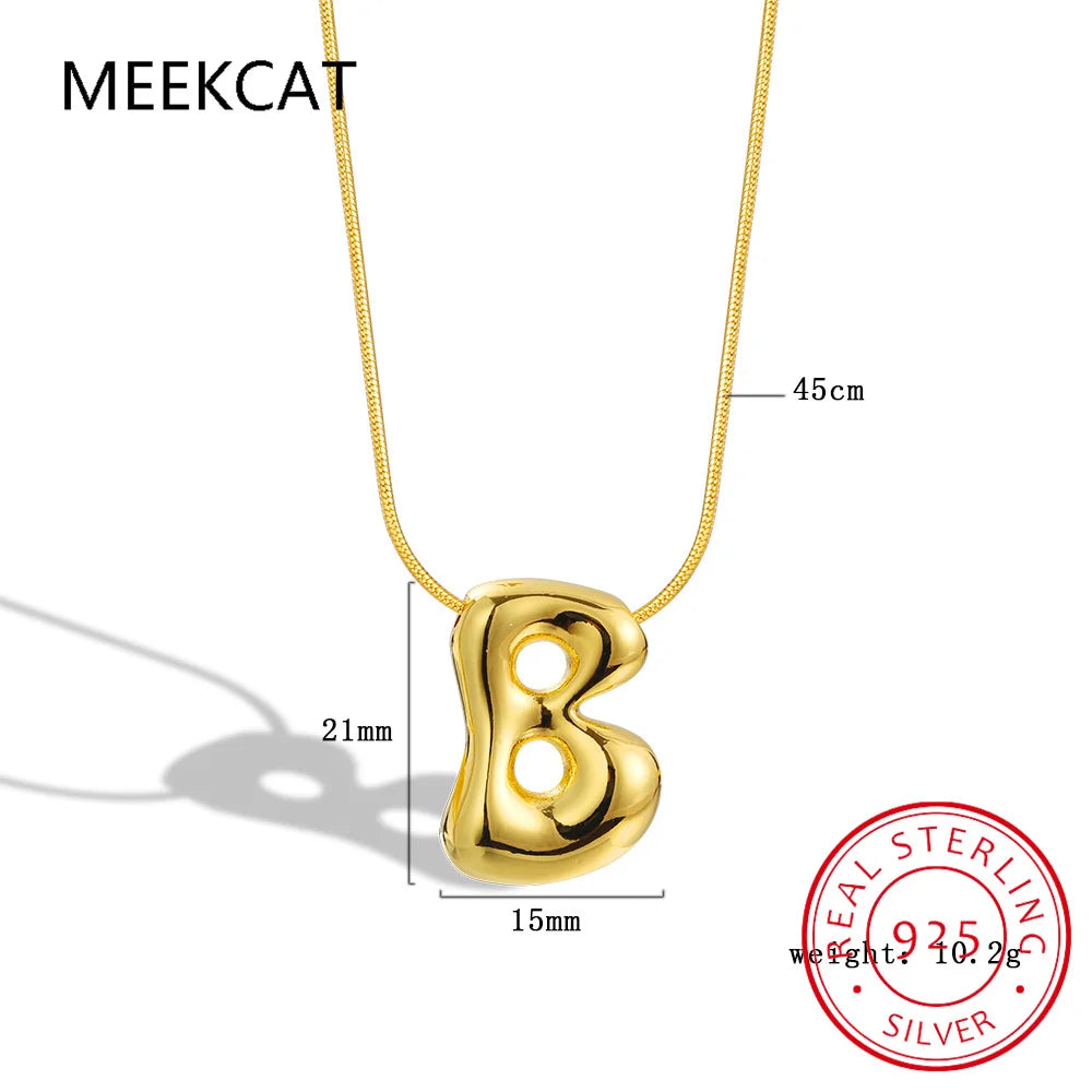 Collares 925 Sterling Silver Chunky Alphabet Balloon Bubble Initial Letter Pendant Necklace for Women Men Charm Necklaces