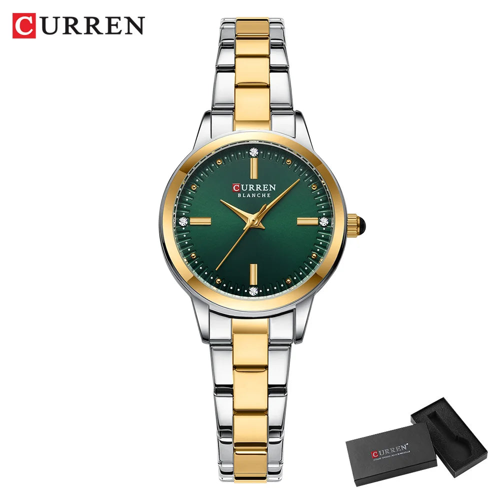 CURREN-Women's Simple Dial Wristwatch, Elegant and Charming Bracelet Quart Watches for Lady, Fashion Brand