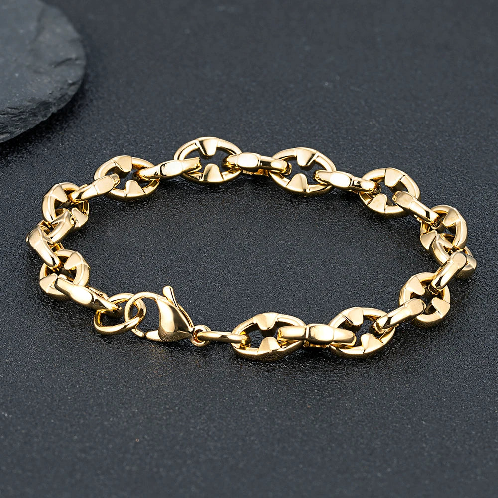 MKENDN Men‘s 8.5MM Width Locomotive Vintage Oxidized Black Thorns Chain Link Bracelet Punk Stainless Steel Biker Bracelets Gift