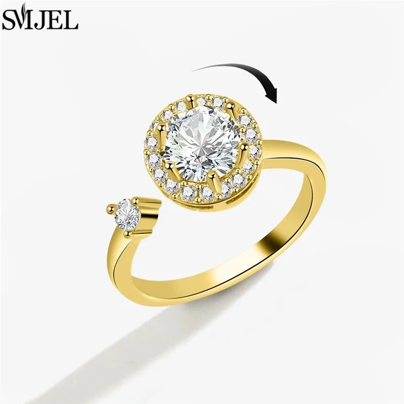 Korean Fashion Anxiety Fidget Spinner Rings for Women Crystal Rose Sunflower Butterfly Rotating Mood Ring Girls Wedding Jewelry