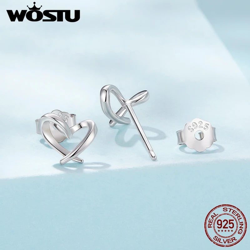 WOSTU 925 Sterling Silver Mini Heart Stud Earrings For Women , Simple Wedding Hollow Earrings for Women Minimalism Jewelry Gift