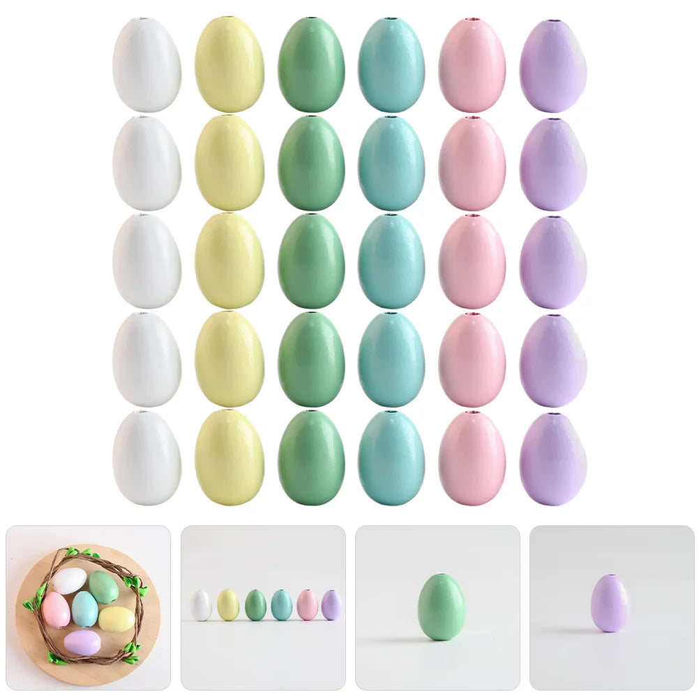 60 Pcs Wooden Beads Diy Supplies Garland Bead Necklace Diy Beads Handcraft Wood Beads Easter Beads For Wooden Loose Beads Egg