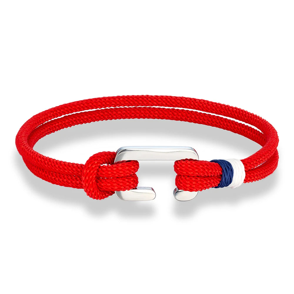 MKENDN Simple Style Braided Nylon Rope Bracelet Stainless Steel Mini C Clasp Survival Bracelet for Men Women Couple Boho Gifts