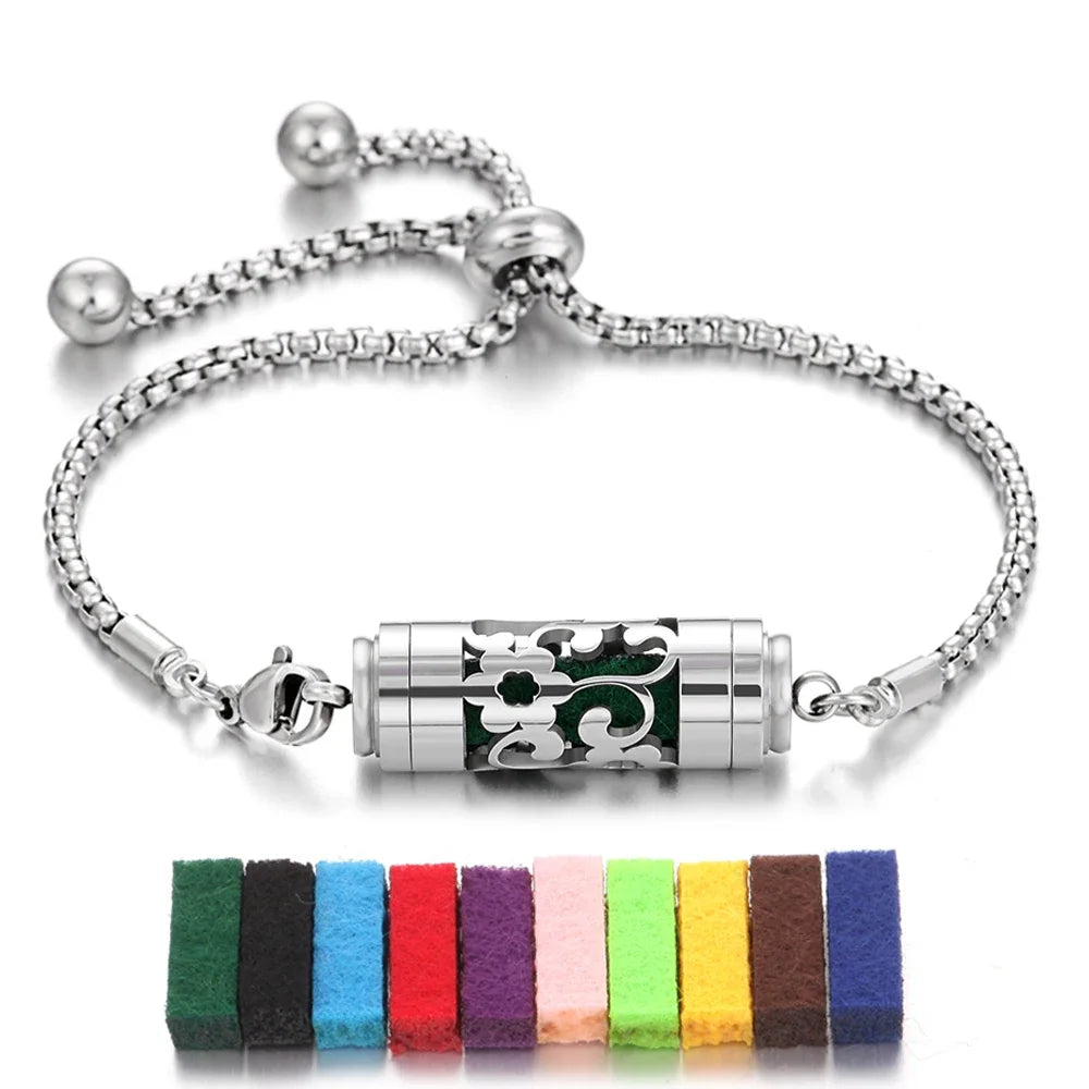 2024 New Stainless Steel Aromatherapy Diffuser Bracelet Locket Adjustable Chain Aroma Perfume Essential Oil Diffuser Bracelet