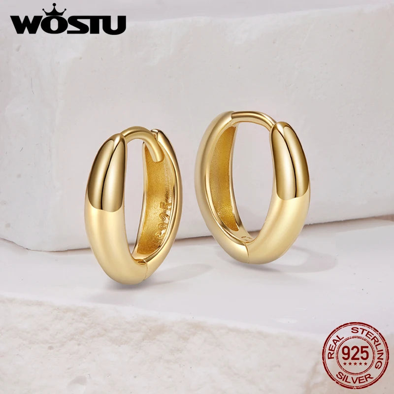 WOSTU Solid Sterling Silver Simple Circle Huggies Earrings For Women,S925 Seamless Silver Hoops Minimalist Gift Hypoallergenic