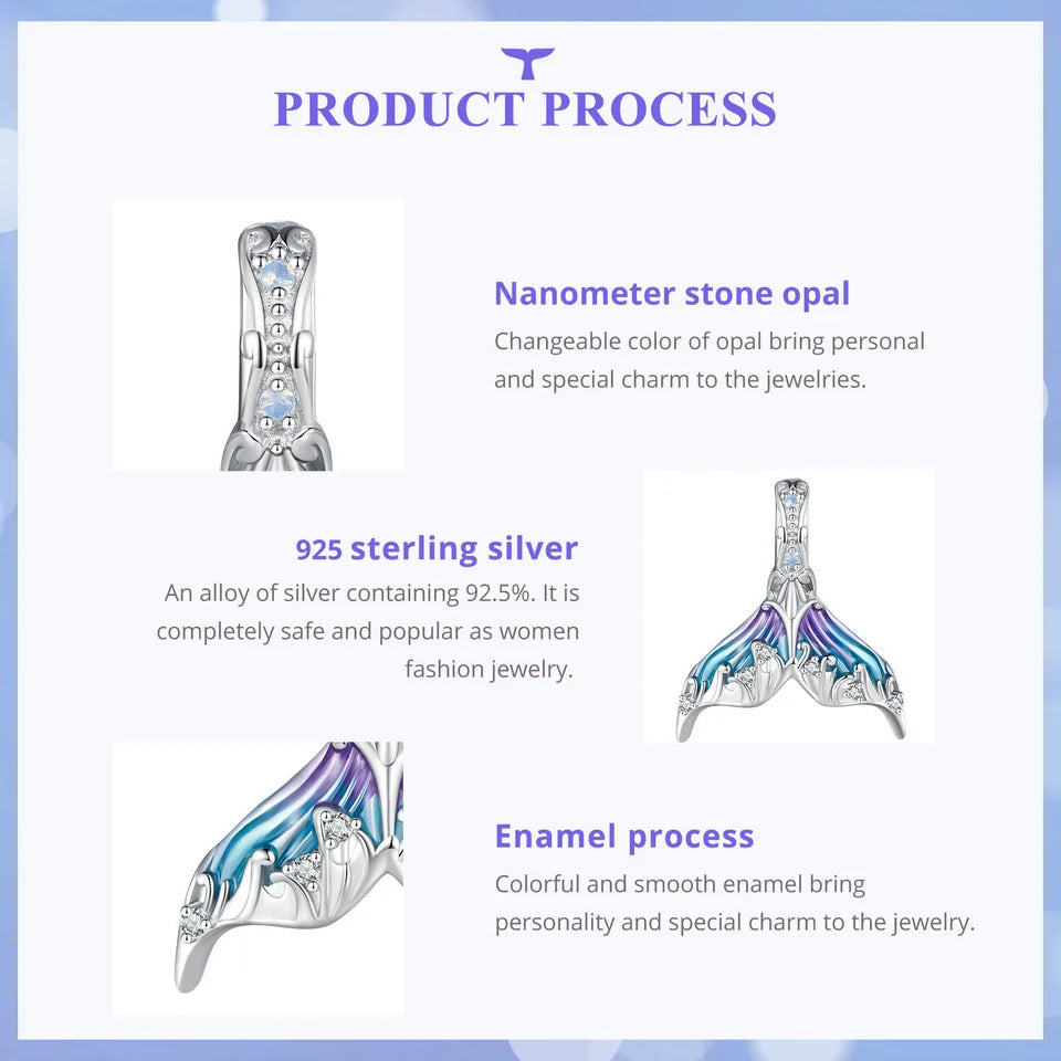 Bamoer 925 Sterling Silver Colorful Enamel Mermaid Tail Pendant Necklace Dainty Neck Chain for Women Valentine's Day Gift