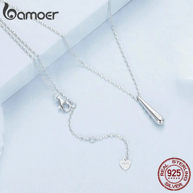 BAMOER 925 Sterling Silver Elegant Teardrop Necklace for Women, Gold Plated Dainty Pendant Jewelry Gifts for Birthday/Valentine