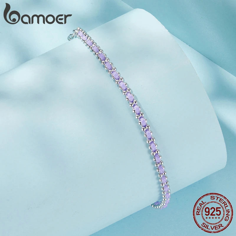Bamoer 925 Sterling Silver Handmade Knot Beads Chain Bracelet Purple Cotton Cord Bracelet for Women Teens Healing Party Gift
