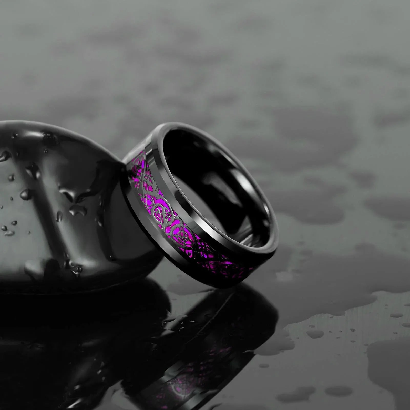 Charm Couple Rings Romantic Women Purple Rhinestones CZ Rings Set Trendy Men Stainless Steel Celtic Dragon Ring Wedding Jewelry